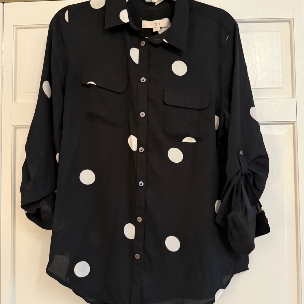 LOFT Black Blouse with White Accents